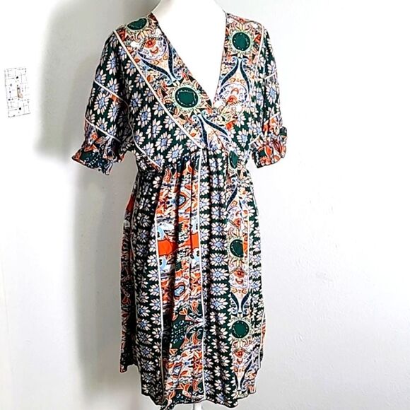 Shein Bohemian Floral Dress,  Green/Orange,  Size Medium - Picture 1 of 8
